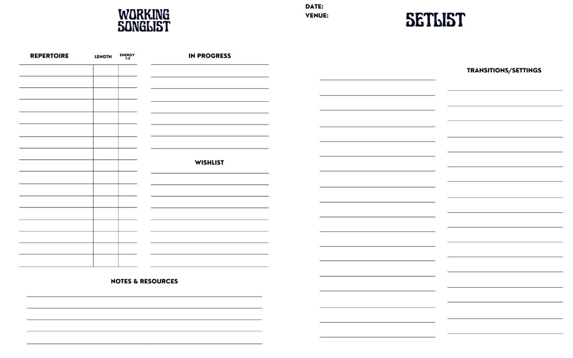 Setlist Builder Gig Setlist Template for Artists and Bands (Download