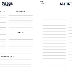 Setlist Builder Gig Setlist Template for Artists and Bands Etsy