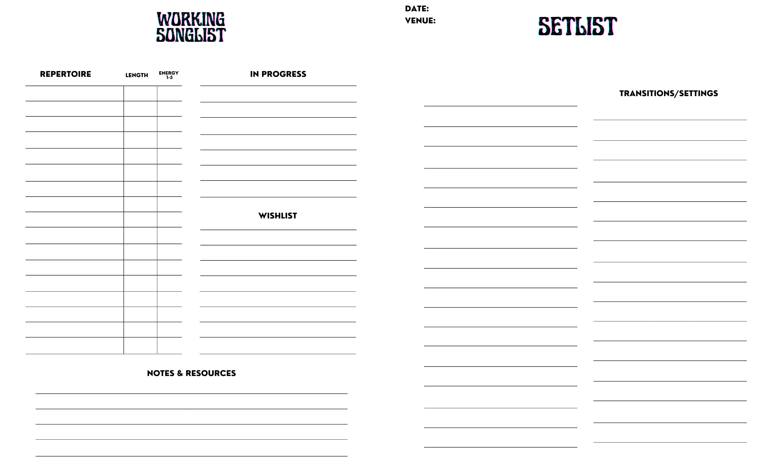 Setlist Builder Gig Setlist Template for Artists and Bands Etsy Setlist Builder Gig Setlist Template for Artists and Bands Etsy