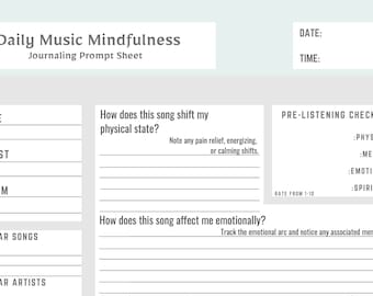 Music Therapy Journaling Prompt Sheet