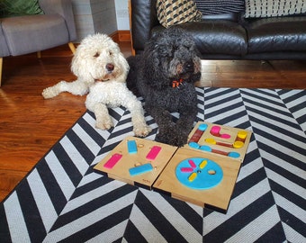 Challenging Wooden Dog Toys - Find The Treat Game - Triple Puzzle Game For Dogs - Tough Dog Toys - Difficult Pet Puzzles
