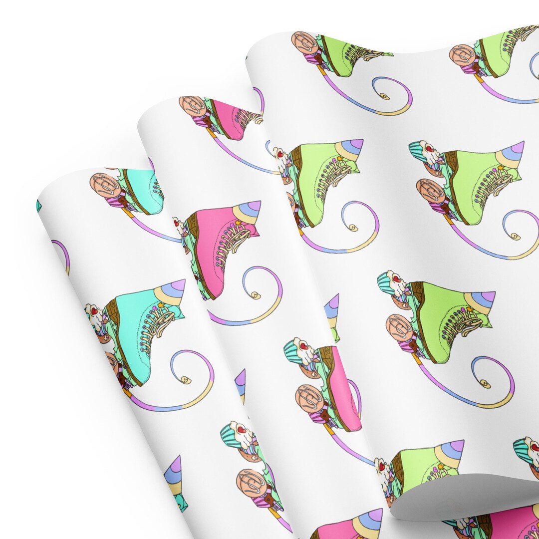 Roller Skate Birthday Party Gift Wrapping Paper Three Sheet Etsy UK