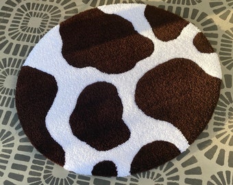 Cow Print Rug Brown and White Tufted Rug Custom Animal Print Rug Handmade Gift, Minimalist Farmhouse Decor, Country Accent Piece