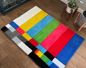 No Signal Lost Tv Tufted Rug Old School Television Custom Rug, Retro Vintage Television Design, Multicolored Trippy Rug, Analog Television