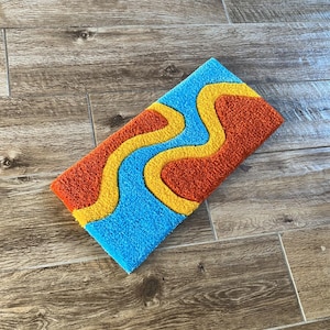 Blue, Yellow, and Orange Wavy Tufted Keyboard Rug Wrist Rest for Office Computer, Laptop, Video Game System