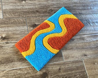 Blue, Yellow, and Orange Wavy Tufted Keyboard Rug Wrist Rest for Office Computer, Laptop, Video Game System