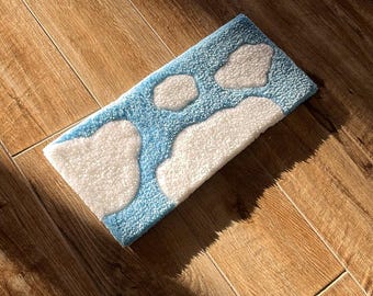 Baby Blue and White Cloud Tufted Keyboard Rug Wrist Rest for Office Computer, Laptop, Video Game System