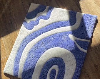 Purple Lilac White Tufted Rug, Swirl Design Minimalist Accent Rug, Customizable Handmade Rug, Groovy Design Rug, Psychedelic Swirly Carpet