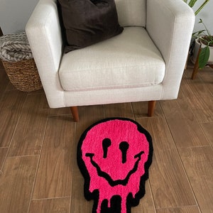 Trippy Pink Smiley Face Rug Handmade Tufted Rug for Bedroom - Etsy