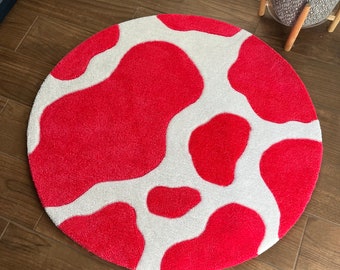 Pink Cow Tufted Rug Animal Print Gift Accent Handmade Rug, Southern Accent Piece, Zoo Animal Theme