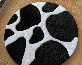Cow Print Rug Black and White Tufted Rug Custom Animal Print Rug Handmade Gift, Minimalist Farmhouse Decor, Country Accent Piece