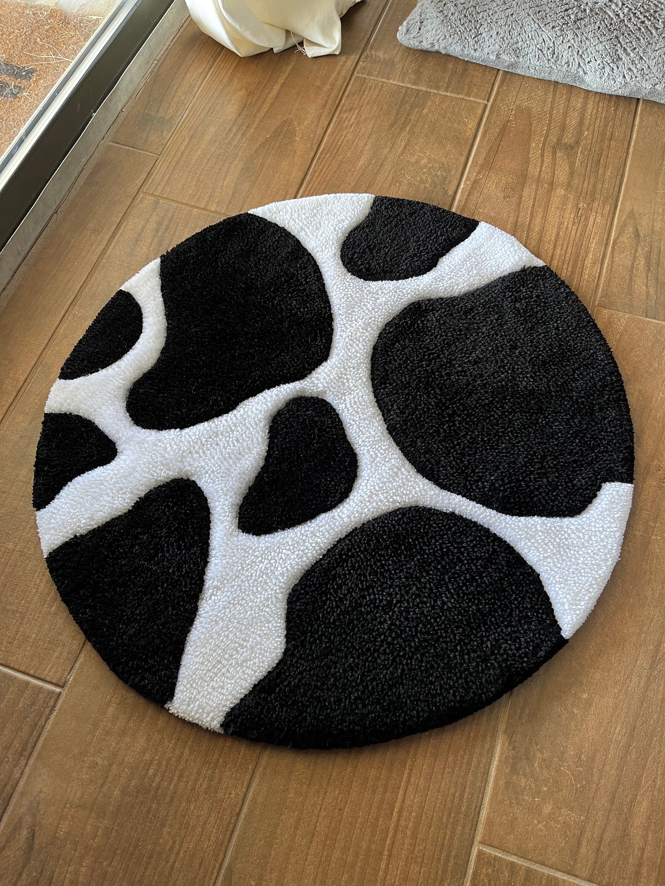 Cow Print Rug Black and White Tufted Rug Custom Animal Print Rug Handmade Gift Minimalist Farmhouse Decor Country Accent Piece Etsy