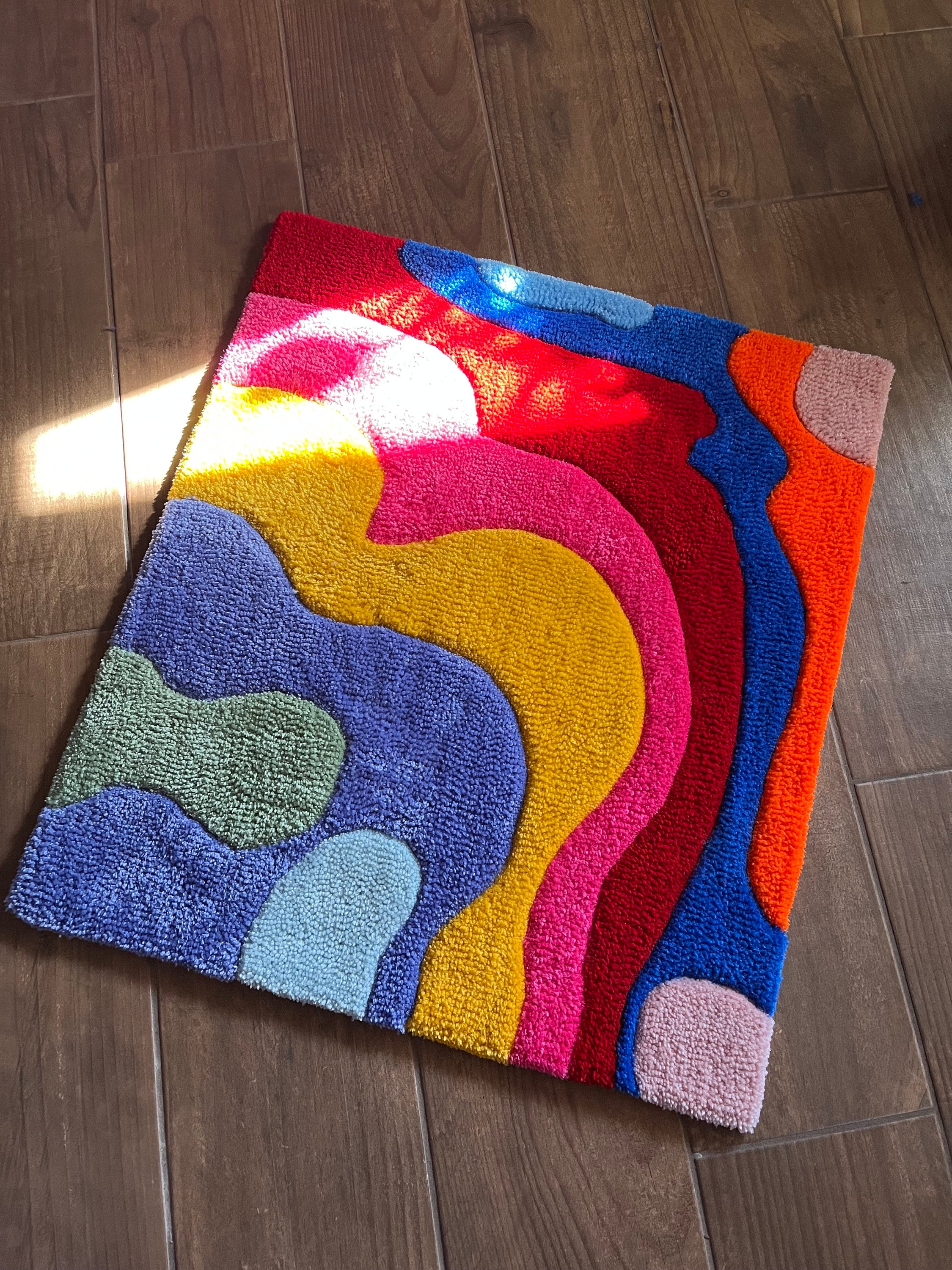 Groovy Psychedelic Multicolor Tufted Rug Colorful Handmade Pride