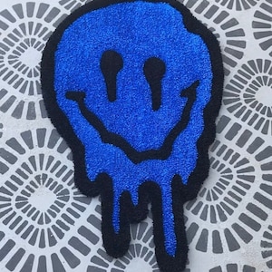 Trippy Blue Smiley Face Rug Melting Smiley Face Design Handmade Accent Rug Gift