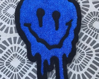 Trippy Blue Smiley Face Rug Melting Smiley Face Design Handmade Accent Rug Gift