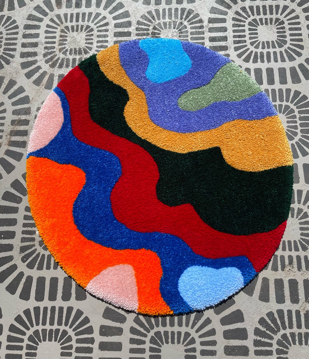 Groovy Psychedelic Round Tufted Rug Handmade Funky 70s Style Etsy