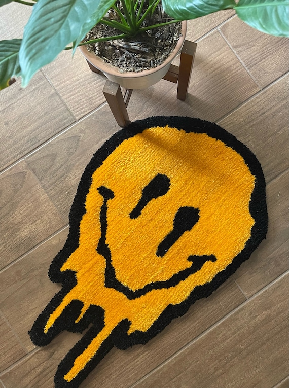Trippy Smiley Face Rug Melting Smiley Face Rug Handmade Tufted