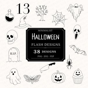Minimalist Halloween Tattoo Flash Sheet: Spooky Cricut & Sticker Designs (PNG + SVG + PDF)