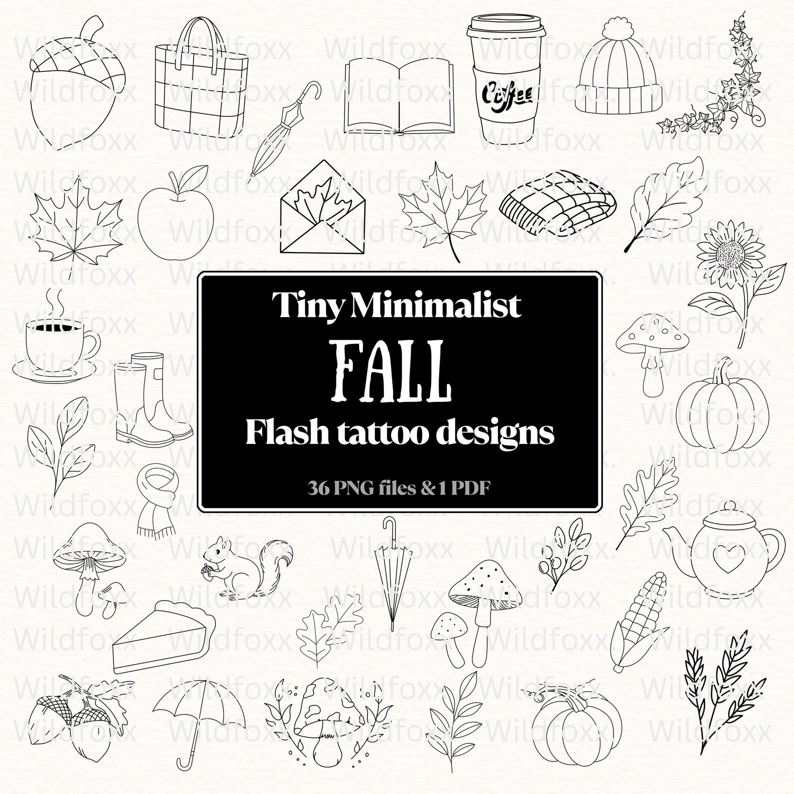 Minimalist Fall Tattoo Flash Sheet: Autumn Line Art (digital Download ...