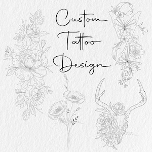 Custom Tattoo Design | Tattoo commission | Personalised Tattoo | Floral Tattoo | Fine Line | Tattoo Stencil | Blackwork | Minimalist Tattoo