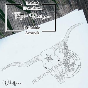 Longhorn Texas Tattoo Instant Download Tattoo Design Flash Tattoo ...