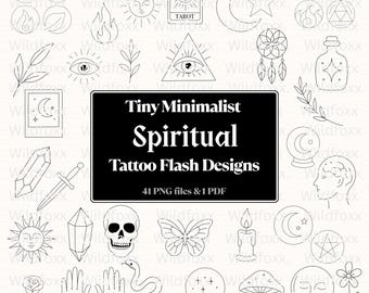 Minimalist Spiritual Tattoo Flash Designs | Witchy Line Art (PNG + PDF)