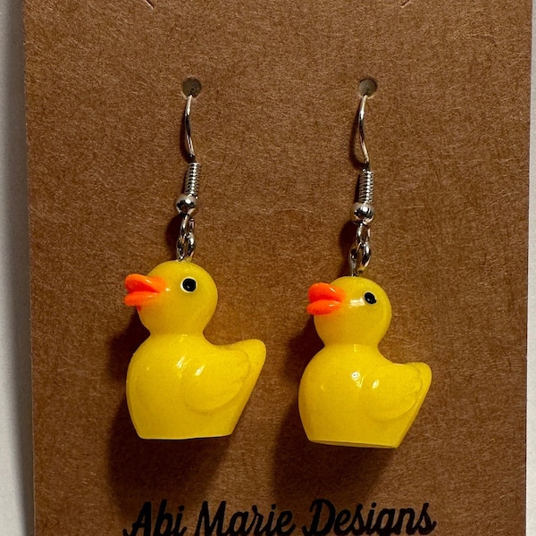 Rubber Duck Dangle Earrings - Cute Rubber Ducky Jewelry, Playful Yellow Duck Dangle Earrings, Fun Quirky Accessory, Perfect Gift for Her