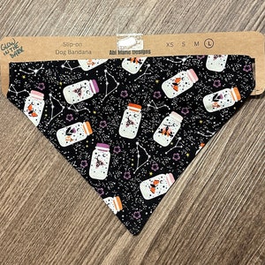 GLOW in the DARK Constellation Handmade Dog Bandana - Astrology Constellation Butterfly Jar Pattern - Slip-On Elastic - Available in 4 Sizes