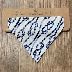 Personalized Handmade Dog Bandana - Sailor Rope Knot Nautical Pattern - Easy Slip-On Elastic - Available in 4 Sizes!