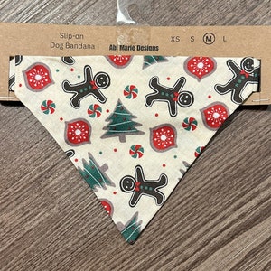 Christmas Handmade Dog Bandana - Gingerbread, Ornament, Christmas Tree, Peppermint Pattern - Easy Slip-On Elastic - Available in 4 Sizes!
