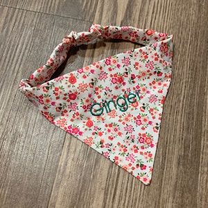 Personalized Handmade Dog Bandana - Pink Flower Pattern - Easy Slip-On Elastic - Available in 4 Sizes!