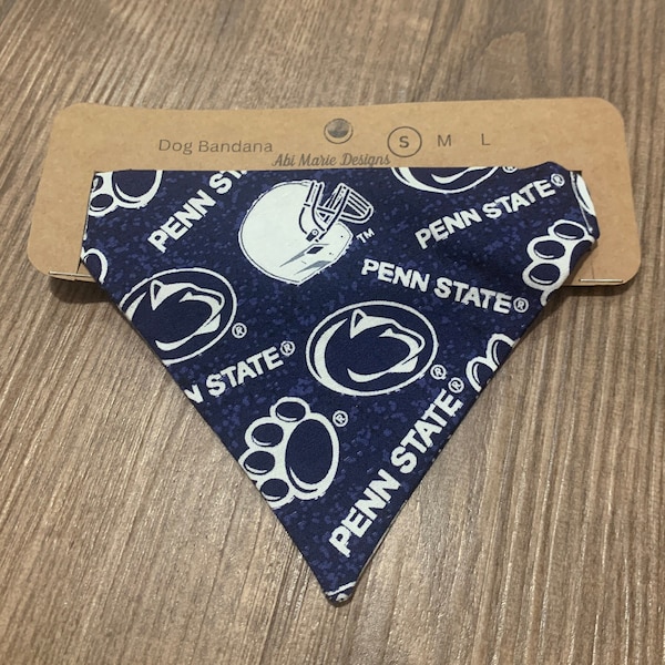 Handmade Penn State Dog Bandana - Easy Slip-On Elastic - Available in 4 Sizes! (PSU Pennsylvania State University Dog Gear)