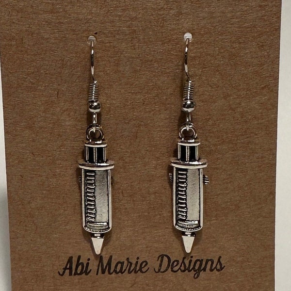 Syringe Silver Dangle Earrings - Medical Professional Jewelry, Nurse Doctor Accessory, Unique Healthcare Gift, Elegant Silver Earrings