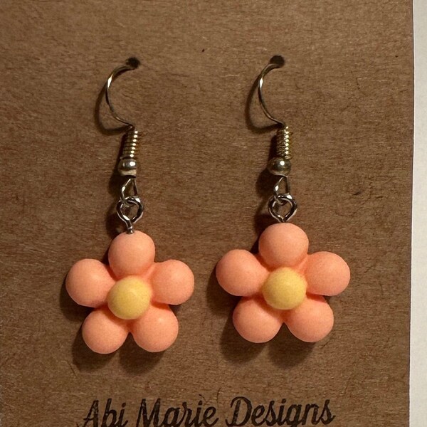Flower Dangle Earrings - Handcrafted Floral Jewelry, Spring Fashion Accessory, Delicate Orange and Yellow Earrings, Gift for Her
