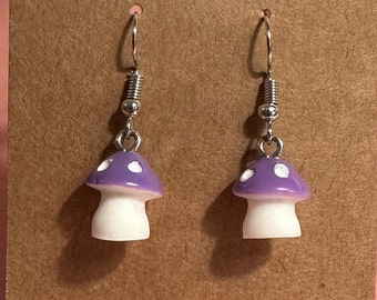 Colorful Resin Mushroom Dangle Earrings - Handmade in Blue, Purple, Pink, Yellow, Red - Magic Mushrooms, Nature Jewelry, Unique Gift Idea
