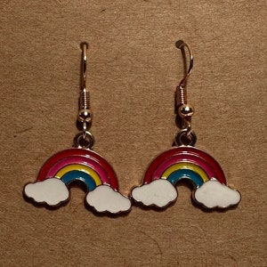Rainbow in the Clouds Earrings - Colorful Sky Jewelry, Whimsical Dangle Earrings, Cheerful Weather Accessory, Unique Gift for He