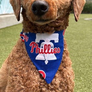 Handgemaakte Philadelphia Phillies honkbal hondenbandana - Gemakkelijk aan te trekken dankzij het elastiek - Verkrijgbaar in 4 maten!