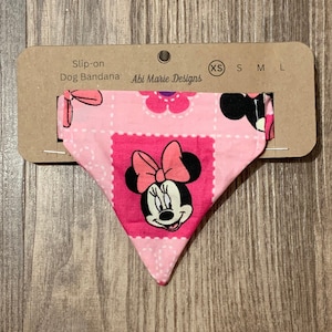 Extra Small Minnie Mouse Dog Bandana - Pink Minnie Mouse Pattern - Easy Slip-On Elastic - Handmade