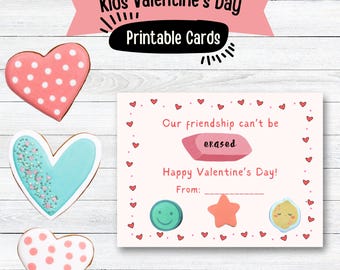 Kids Printable Valentine's Cards | Eraser Valentines | Valentine Digital Download