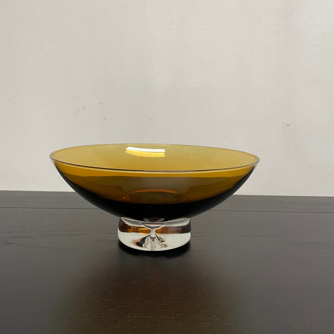 Vintage Krosno Amber Pedestal Crystal Glass Bowl Elegant Fruit Etsy