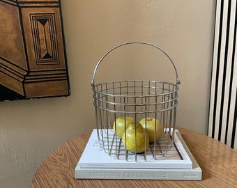 Vintage Bauhaus Postmodern Chrome Wire Fruit Storage Basket with Handle 1980s