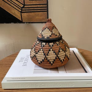 Traditional Woven Zulu Lidded Basket Woven in South Africa ,Natural Earth Tones | African Home Decor