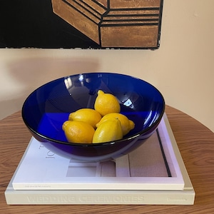 VTG Styling Round Indigo Blue Glass Bowl , Versatile Style Blue Cobalt Large Postmodern Tidy 1980s