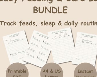 Baby Feeding and Care Log Bundle, Newborn Tracker (PDF Download)