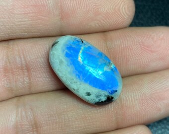 Top Quality ~ Rainbow Moonstone With Black Tourmaline Cabochon Size - 14x24x7 Mm. At Very Reasonable Price Gemstone For Making Jewelry.!!