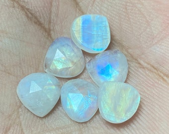 Rare Blue Flashy Rainbow Moonstone Size - 8 Mm. 11.55 CTS. One Side Rose Cut Flat Back Heart Shape At Wholesale Price Loose Gemstone Lot.