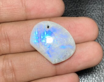 18.50x25.50x8 Mm. Blue Flashy Rainbow Moonstone Hand Made Fancy Shape Cabochon At Very DISCOUNTED Price Loose Gemstone For Jewelry.!!