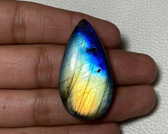 Beautiful - Multi Flashy Labradorite Cabochon Size- 24x44x8 Mm. Flat Back Pear Shape Loose Gemstone For Making Silver & Wire Wrap Jewelry.!!