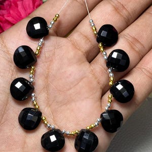 Exquisite Black Onyx Briolette Beads Set Of 10 - Elevate Your Jewelry with Stunning Checker Cut Heart Shapes, Available in Various Sizes&quot;