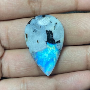 Erstaunlicher Regenbogen Mondstein Birnenform Cabochon Größe - 23x35x6 MM mit schwarzem Turmalin Stein Handgemachter loser Edelstein für die Herstellung von Schmuck